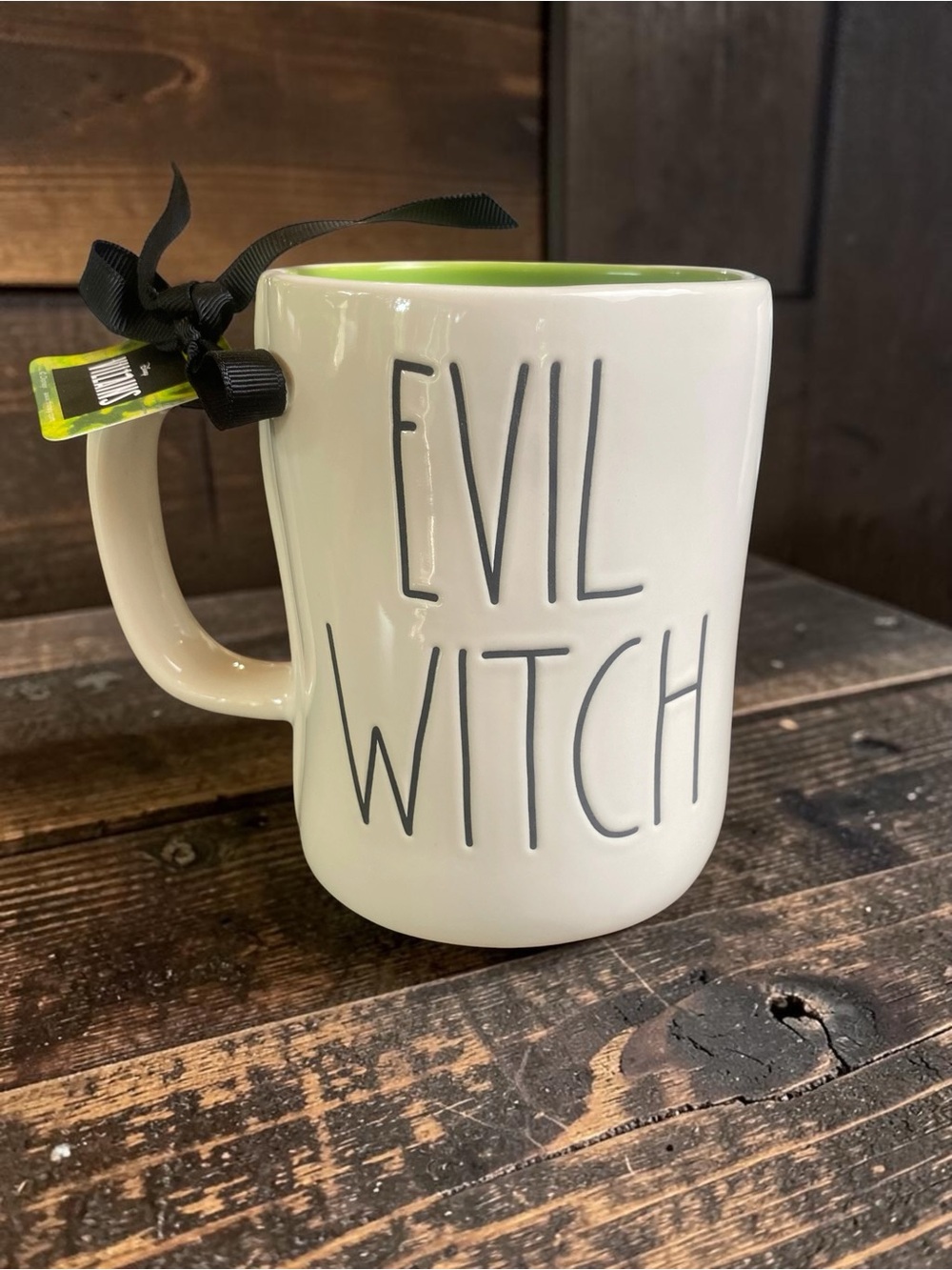 Rae Dunn Evil Witch Ceramic Mug - White with Green Interior